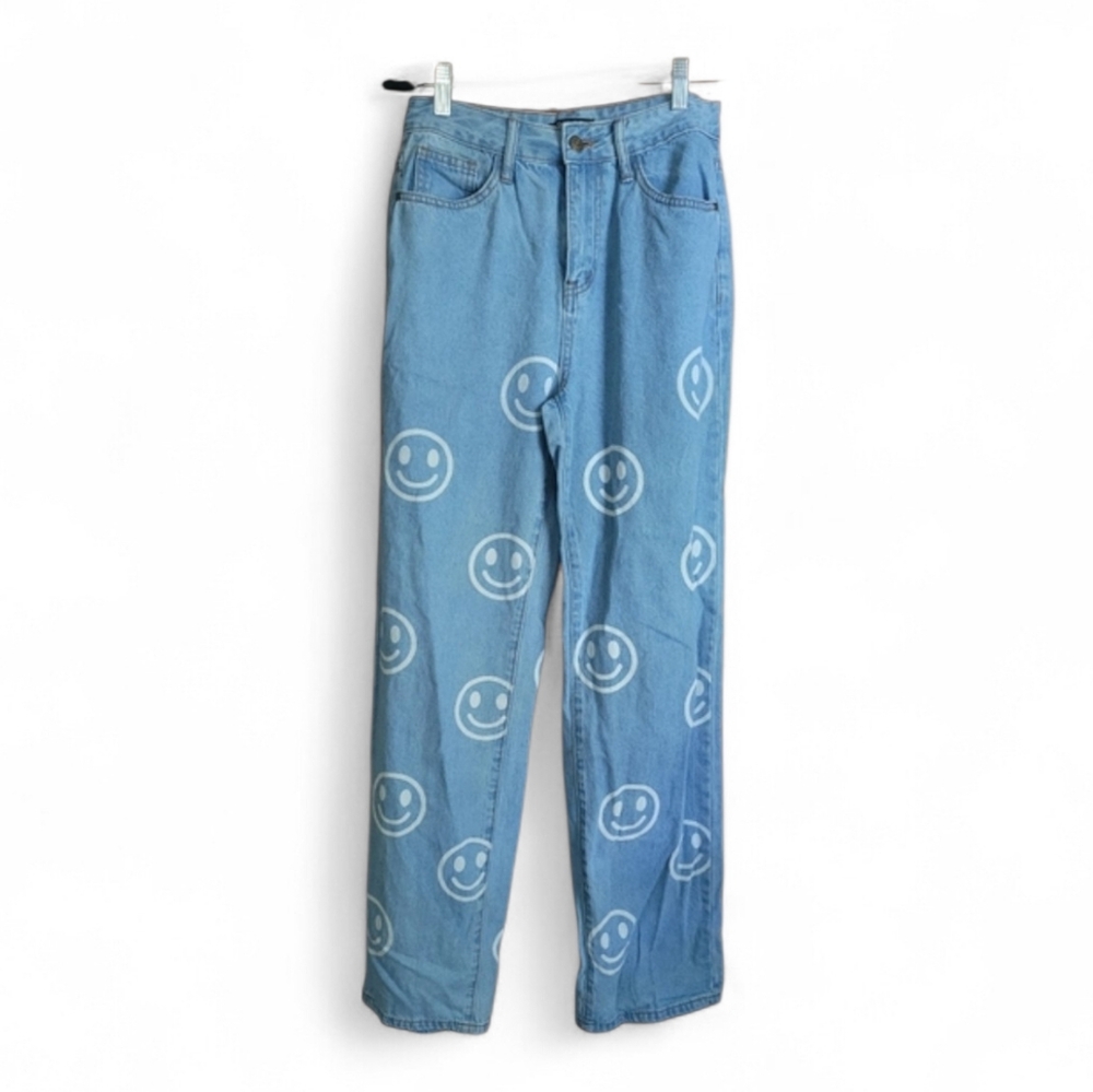 Fashion Nova Blue Smiley Face Jeans #7